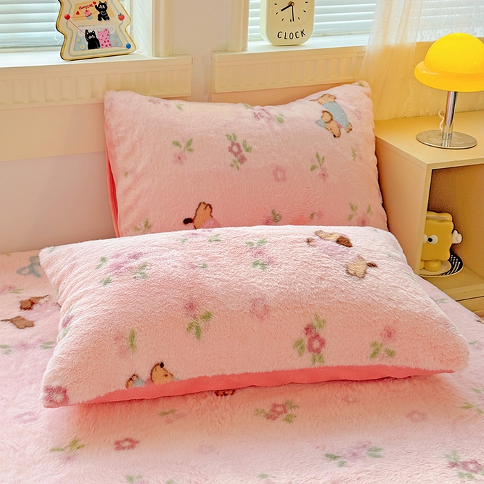 91家纺网 家纺一手货源 找家纺 2025新品兔毛印花单床笠 床笠-旺旺乐园