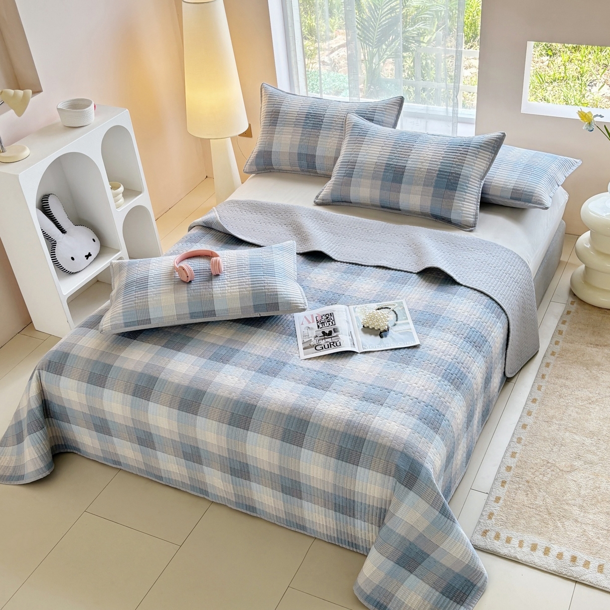 91家纺网 家纺一手货源 找家纺 （总）金艾草 2025新款双面纯棉高温水洗床盖三件套