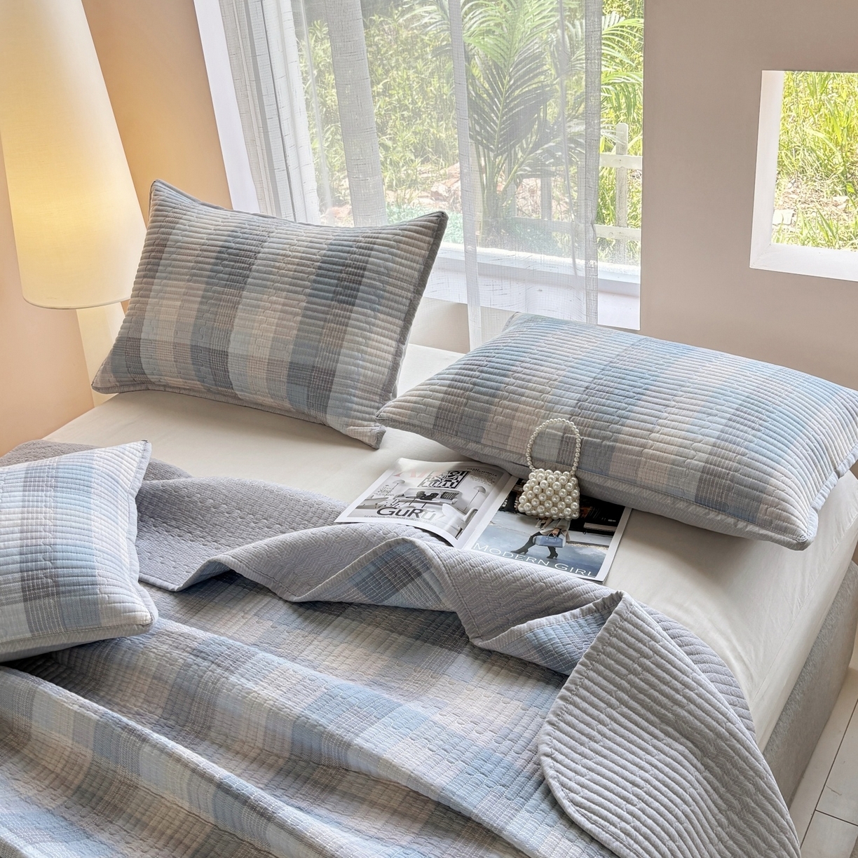 91家纺网 家纺一手货源 找家纺 （总）金艾草 2025新款双面纯棉高温水洗床盖三件套