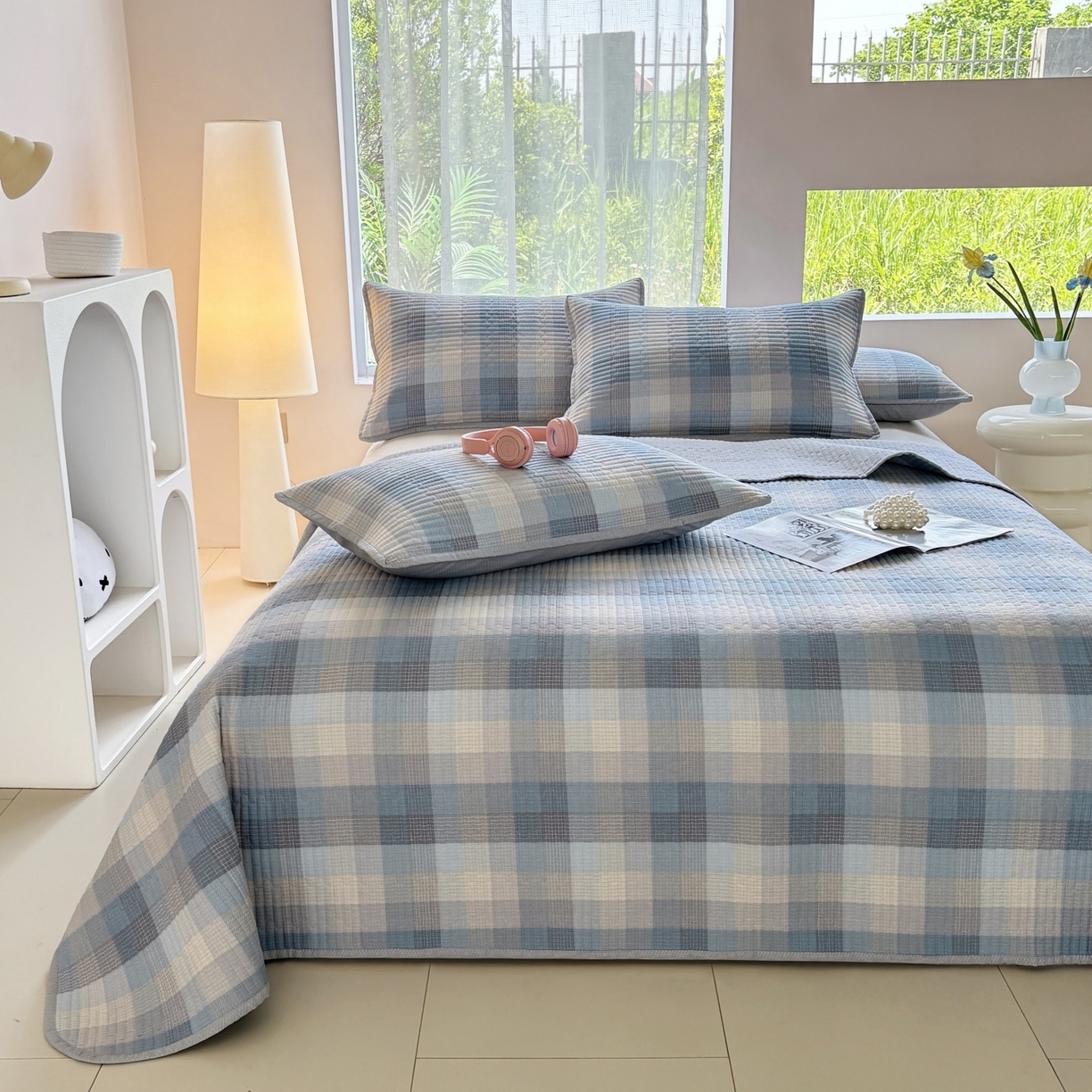 91家纺网 家纺一手货源 找家纺 （总）金艾草 2025新款双面纯棉高温水洗床盖三件套