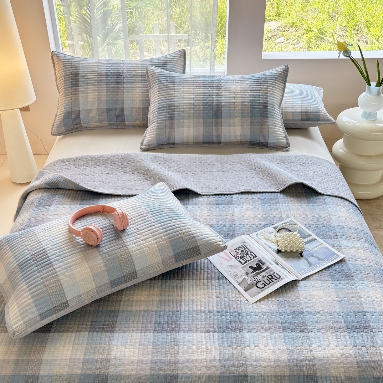 91家纺网 家纺一手货源 找家纺 （总）金艾草 2025新款双面纯棉高温水洗床盖三件套