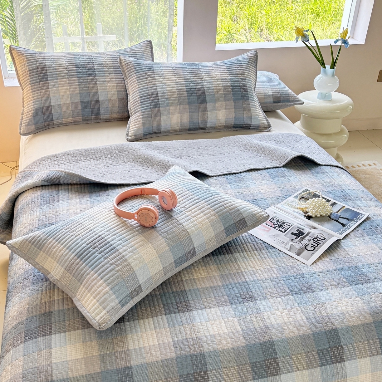 91家纺网 家纺一手货源 找家纺 （总）金艾草 2025新款双面纯棉高温水洗床盖三件套