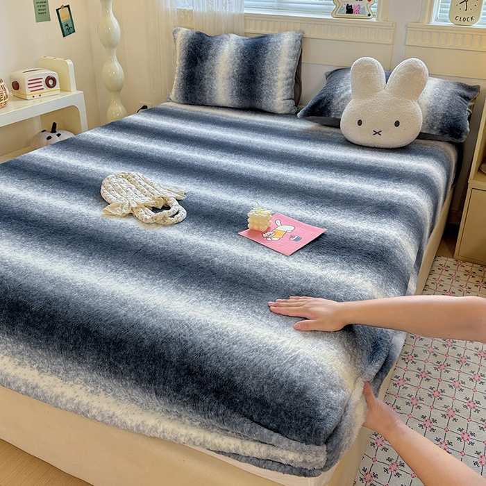 2025新品兔毛印花单床笠 床笠-雾蓝