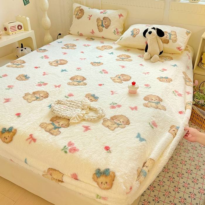 91家纺网 家纺一手货源 找家纺 2025新品兔毛印花单床笠 床笠-幸运狗