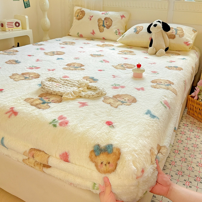 91家纺网 家纺一手货源 找家纺 2025新品兔毛印花单床笠 床笠-幸运狗