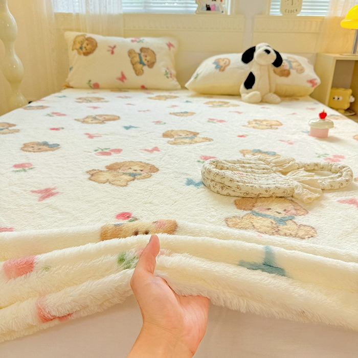 91家纺网 家纺一手货源 找家纺 2025新品兔毛印花单床笠 床笠-幸运狗