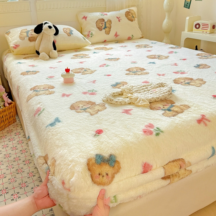 91家纺网 家纺一手货源 找家纺 2025新品兔毛印花单床笠 床笠-幸运狗