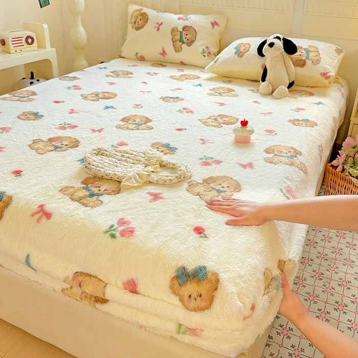 2025新品兔毛印花单床笠 床笠-幸运狗