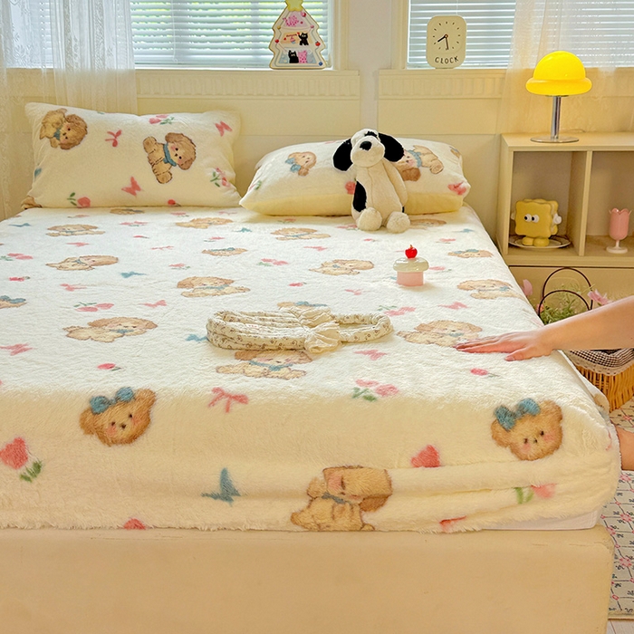 91家纺网 家纺一手货源 找家纺 2025新品兔毛印花单床笠 床笠-幸运狗