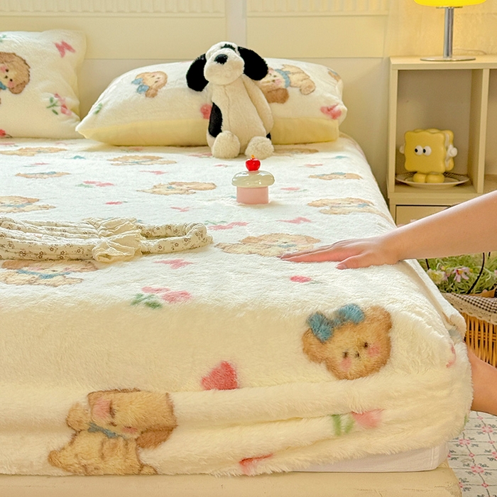 91家纺网 家纺一手货源 找家纺 2025新品兔毛印花单床笠 床笠-幸运狗