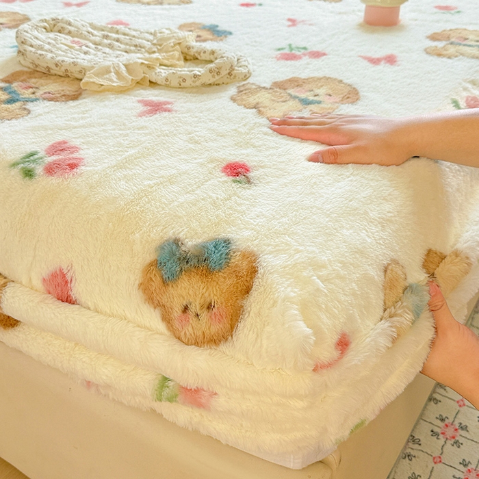 91家纺网 家纺一手货源 找家纺 2025新品兔毛印花单床笠 床笠-幸运狗