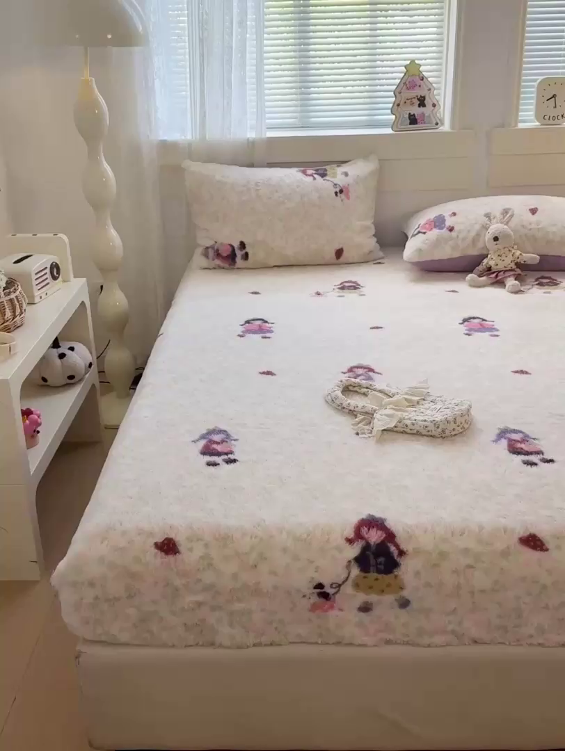 91家纺网 家纺一手货源 找家纺 2025新品兔毛印花单床笠 床笠-元气少女