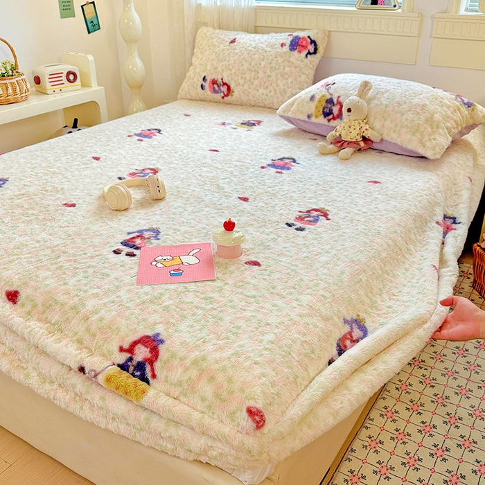 91家纺网 家纺一手货源 找家纺 2025新品兔毛印花单床笠 床笠-元气少女