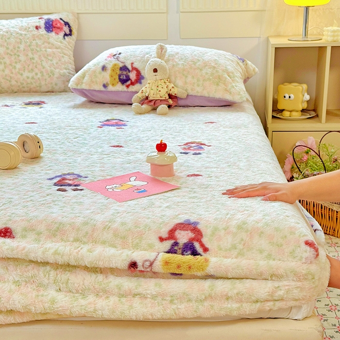 91家纺网 家纺一手货源 找家纺 2025新品兔毛印花单床笠 床笠-元气少女