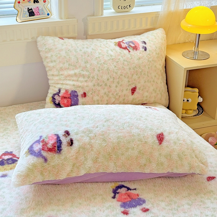 91家纺网 家纺一手货源 找家纺 2025新品兔毛印花单床笠 床笠-元气少女