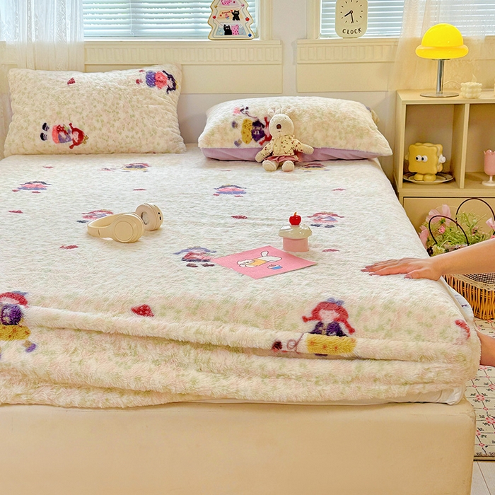 91家纺网 家纺一手货源 找家纺 2025新品兔毛印花单床笠 床笠-元气少女