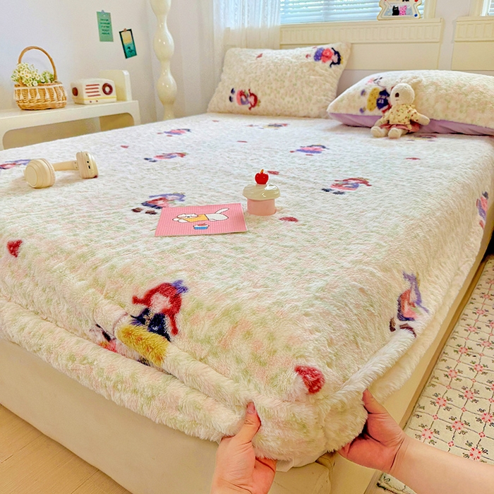 91家纺网 家纺一手货源 找家纺 2025新品兔毛印花单床笠 床笠-元气少女