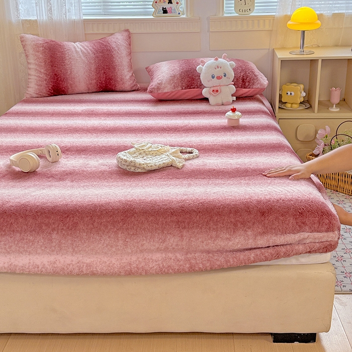 91家纺网 家纺一手货源 找家纺 2025新品兔毛印花单床笠 床笠-棕红