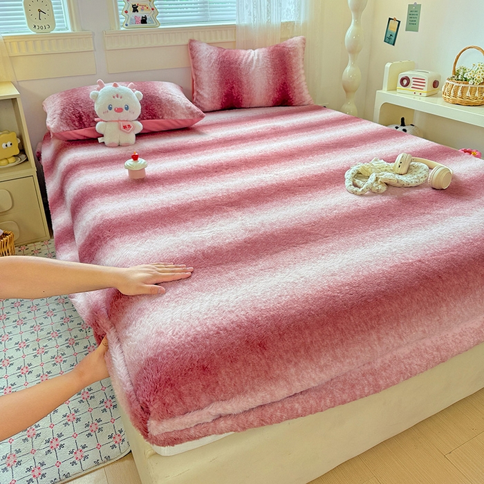 91家纺网 家纺一手货源 找家纺 2025新品兔毛印花单床笠 床笠-棕红