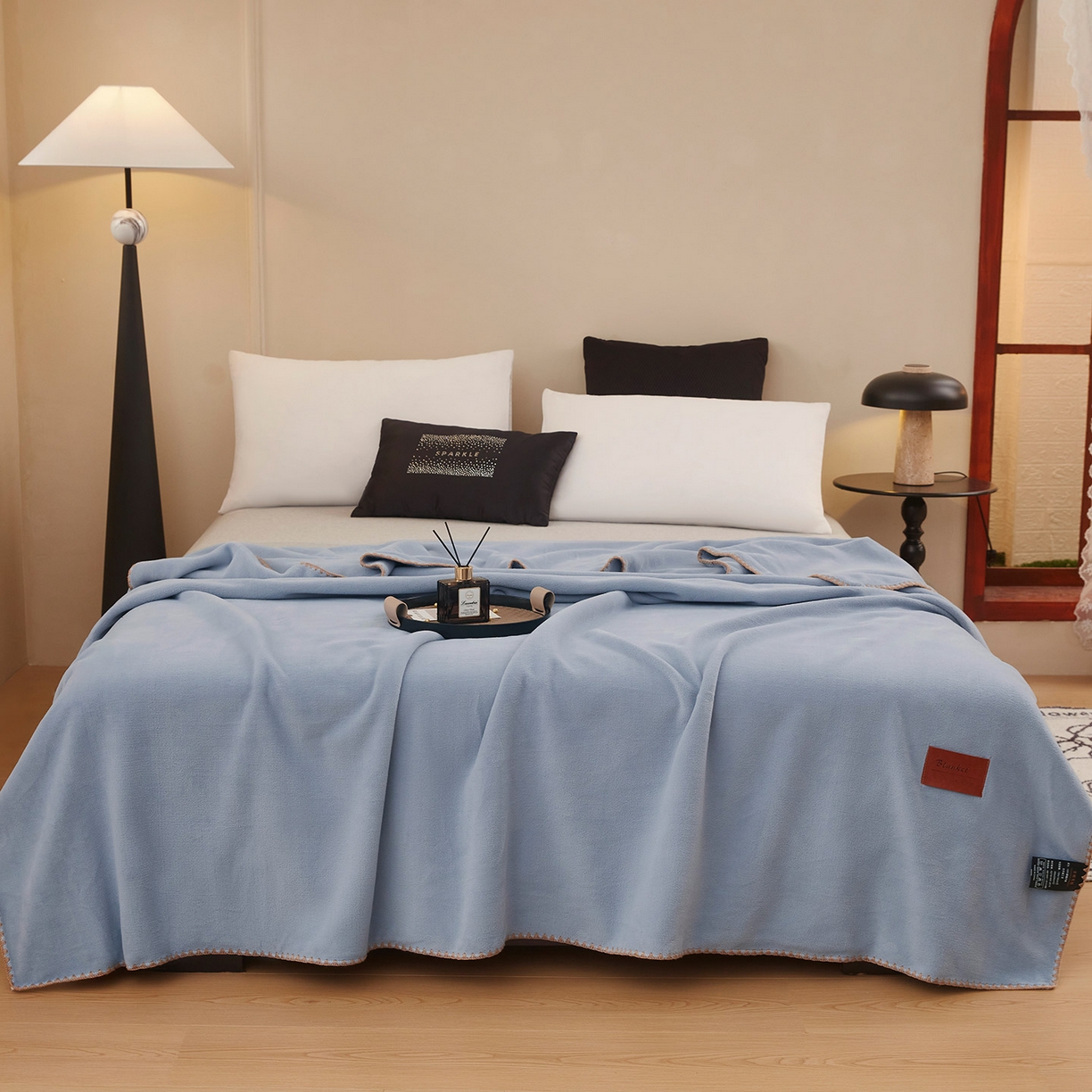 91家纺网 家纺一手货源 找家纺 肖恩毯业 2025新款轻奢纯色仿羊绒毯单层双层保暖加厚秋冬毛毯盖毯毯子跨境专供 仿羊绒双层-宾利蓝