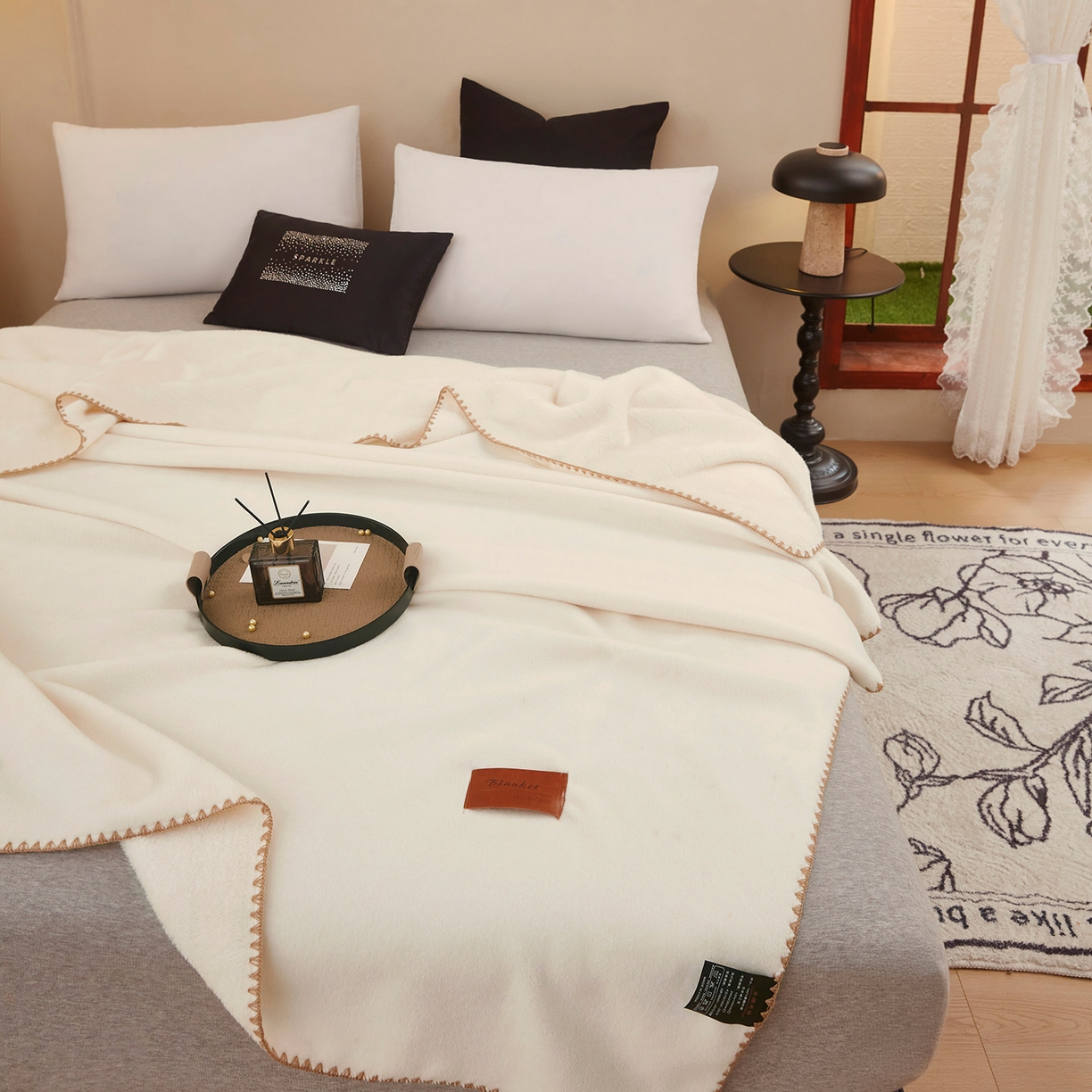 91家纺网 家纺一手货源 找家纺 肖恩毯业 2025新款轻奢纯色仿羊绒毯单层双层保暖加厚秋冬毛毯盖毯毯子跨境专供 仿羊绒单层-奶白