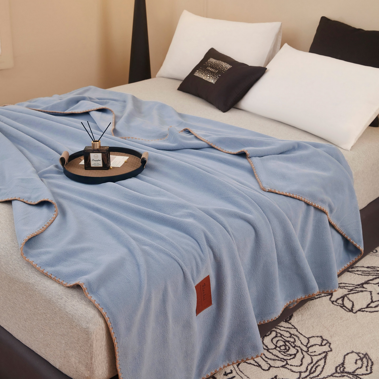 91家纺网 家纺一手货源 找家纺 肖恩毯业 2025新款轻奢纯色仿羊绒毯单层双层保暖加厚秋冬毛毯盖毯毯子跨境专供 仿羊绒双层-宾利蓝