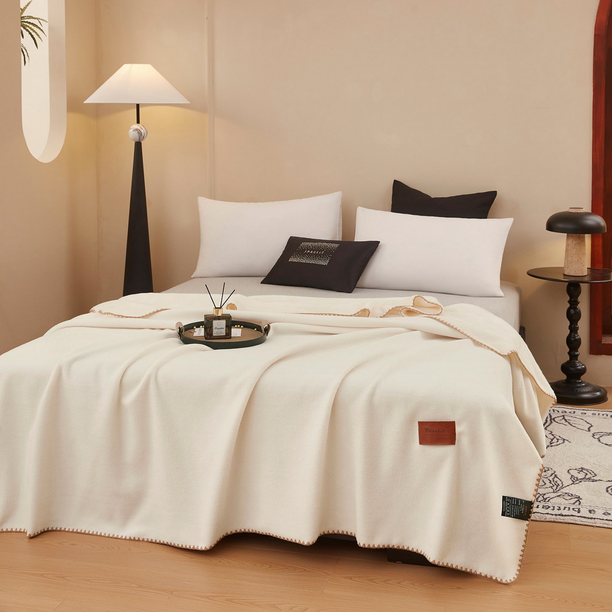 91家纺网 家纺一手货源 找家纺 肖恩毯业 2025新款轻奢纯色仿羊绒毯单层双层保暖加厚秋冬毛毯盖毯毯子跨境专供 仿羊绒单层-奶白