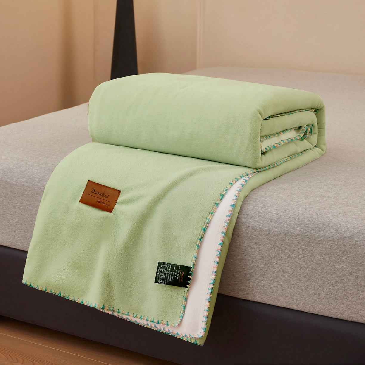 91家纺网 家纺一手货源 找家纺 肖恩毯业 2025新款轻奢纯色仿羊绒毯单层双层保暖加厚秋冬毛毯盖毯毯子跨境专供 仿羊绒双层-绿-白