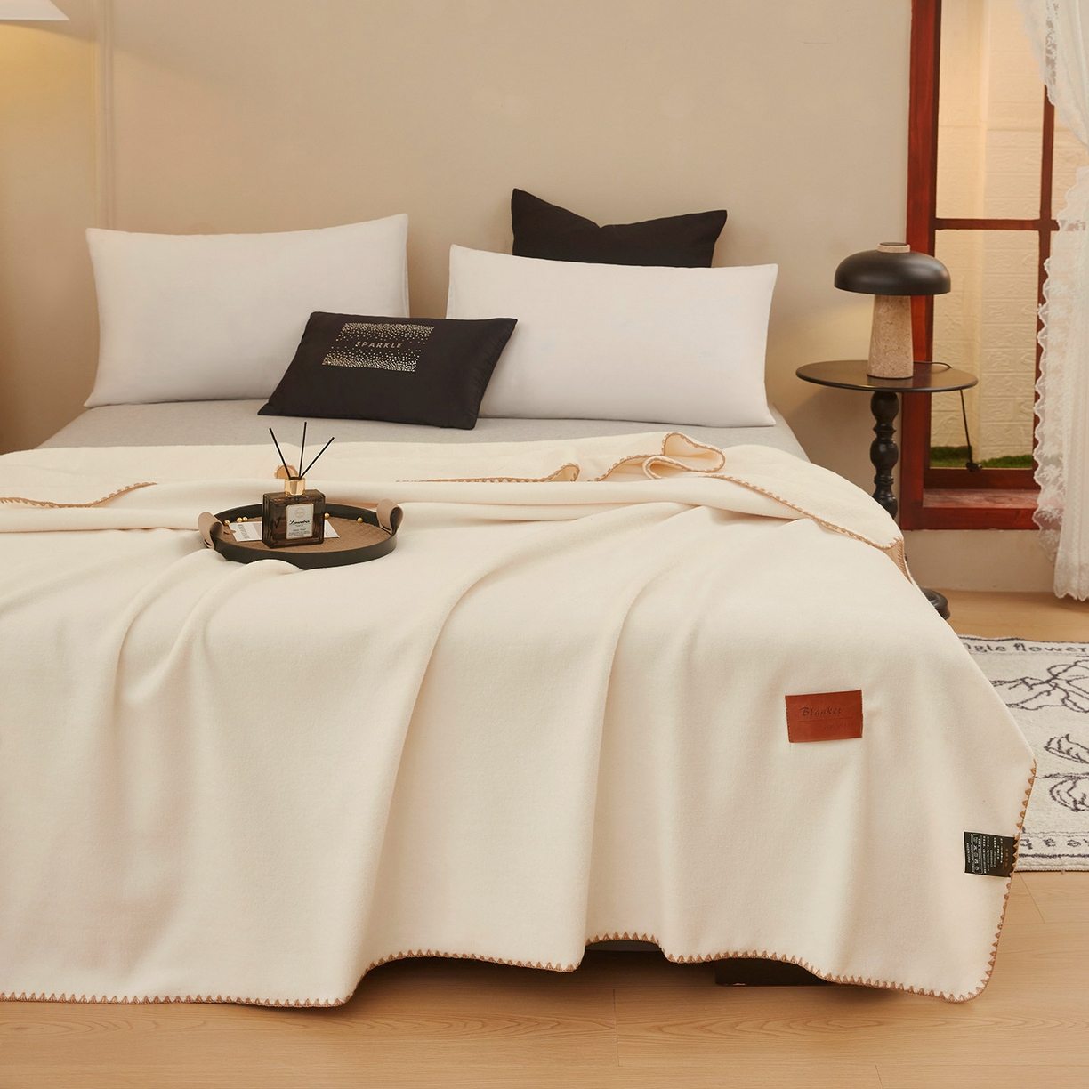 91家纺网 家纺一手货源 找家纺 肖恩毯业 2025新款轻奢纯色仿羊绒毯单层双层保暖加厚秋冬毛毯盖毯毯子跨境专供 仿羊绒单层-奶白