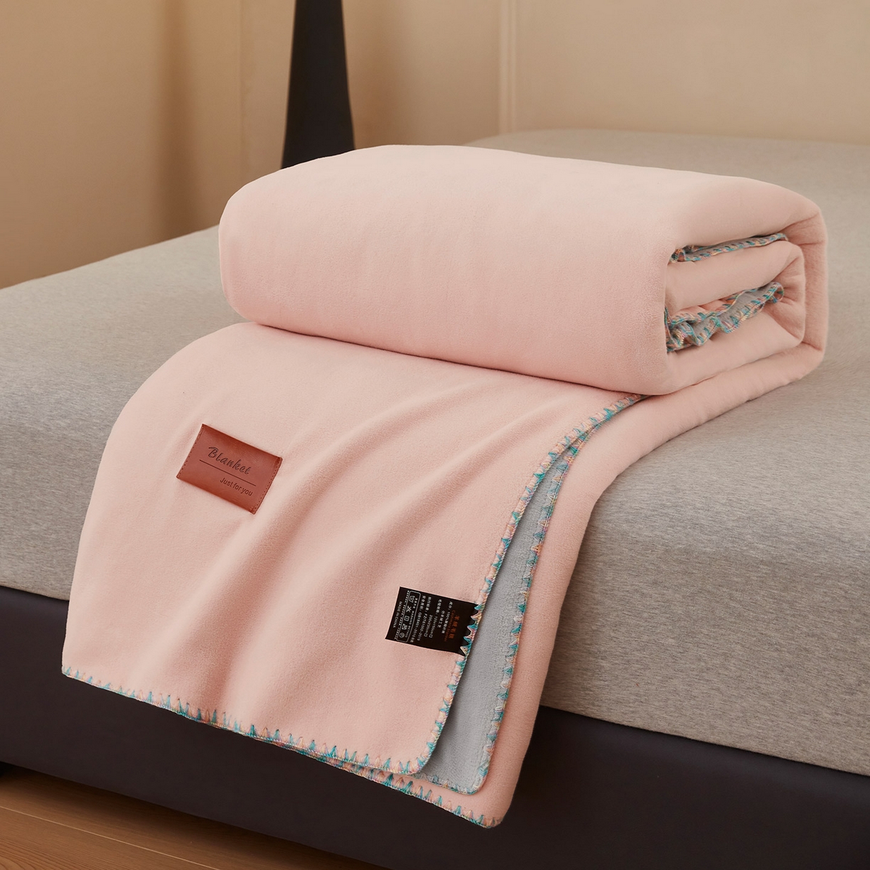 91家纺网 家纺一手货源 找家纺 肖恩毯业 2025新款轻奢纯色仿羊绒毯单层双层保暖加厚秋冬毛毯盖毯毯子跨境专供 仿羊绒双层-粉-灰
