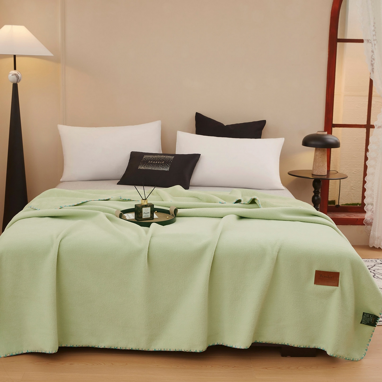 91家纺网 家纺一手货源 找家纺 肖恩毯业 2025新款轻奢纯色仿羊绒毯单层双层保暖加厚秋冬毛毯盖毯毯子跨境专供 仿羊绒单层-新芽绿