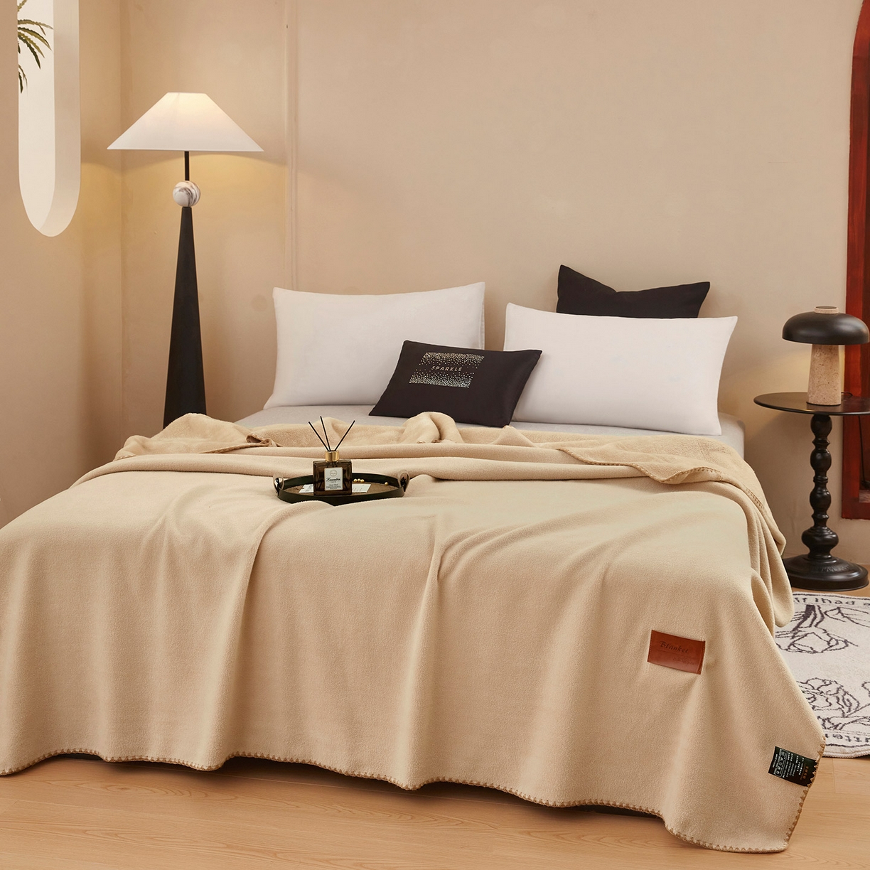 91家纺网 家纺一手货源 找家纺 肖恩毯业 2025新款轻奢纯色仿羊绒毯单层双层保暖加厚秋冬毛毯盖毯毯子跨境专供 仿羊绒单层-卡其