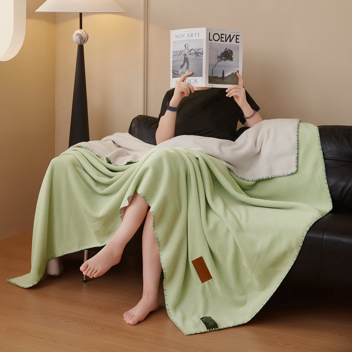 91家纺网 家纺一手货源 找家纺 肖恩毯业 2025新款轻奢纯色仿羊绒毯单层双层保暖加厚秋冬毛毯盖毯毯子跨境专供 仿羊绒双层-绿-白
