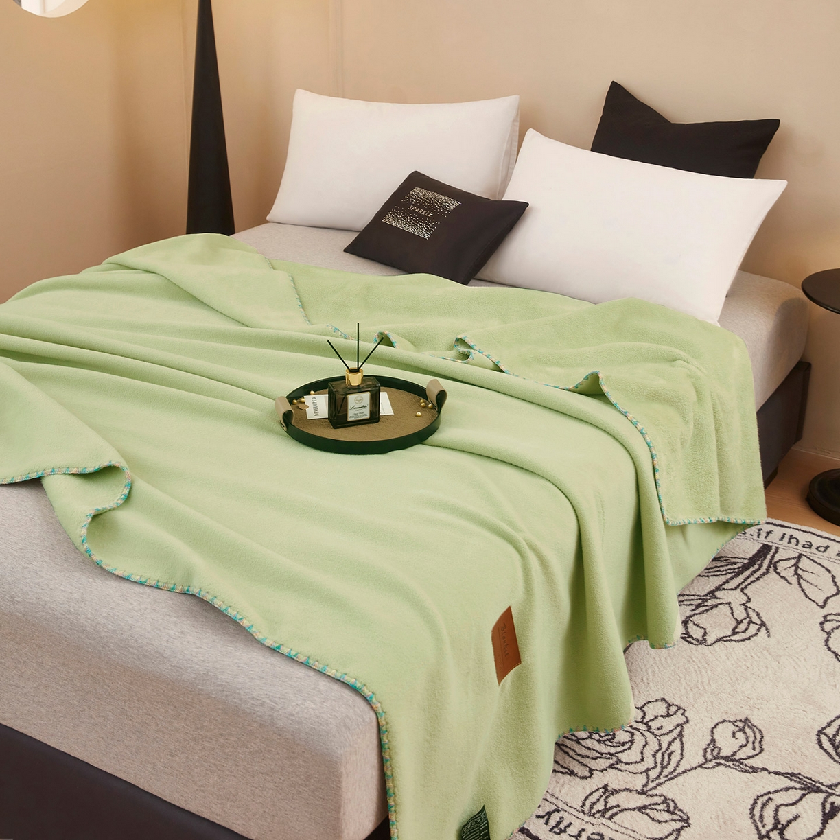 91家纺网 家纺一手货源 找家纺 肖恩毯业 2025新款轻奢纯色仿羊绒毯单层双层保暖加厚秋冬毛毯盖毯毯子跨境专供 仿羊绒单层-新芽绿