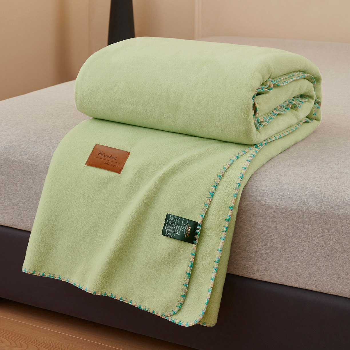 91家纺网 家纺一手货源 找家纺 肖恩毯业 2025新款轻奢纯色仿羊绒毯单层双层保暖加厚秋冬毛毯盖毯毯子跨境专供 仿羊绒单层-新芽绿