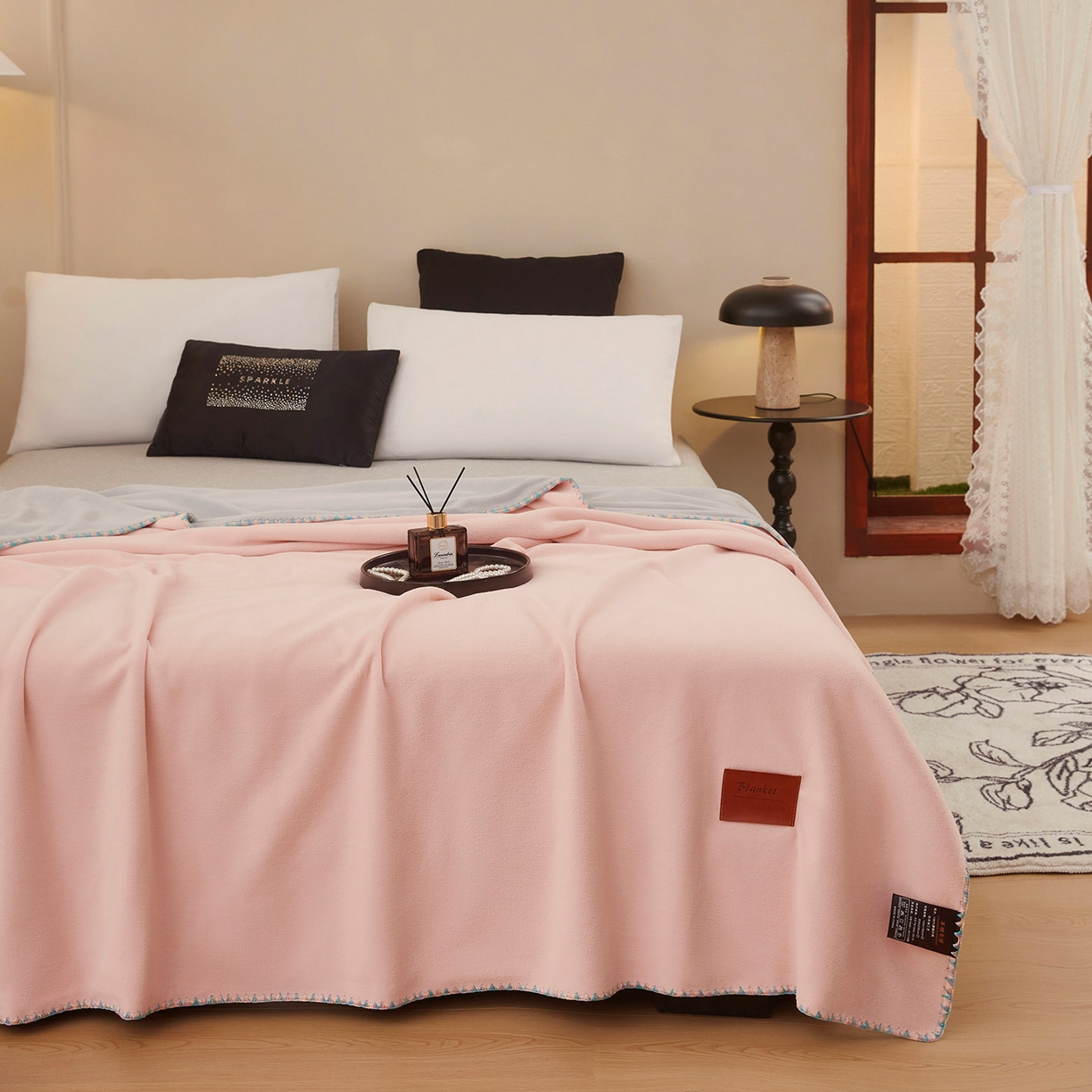 肖恩毯业 2025新款轻奢纯色仿羊绒毯单层双层保暖加厚秋冬毛毯盖毯毯子跨境专供 仿羊绒双层-粉-灰