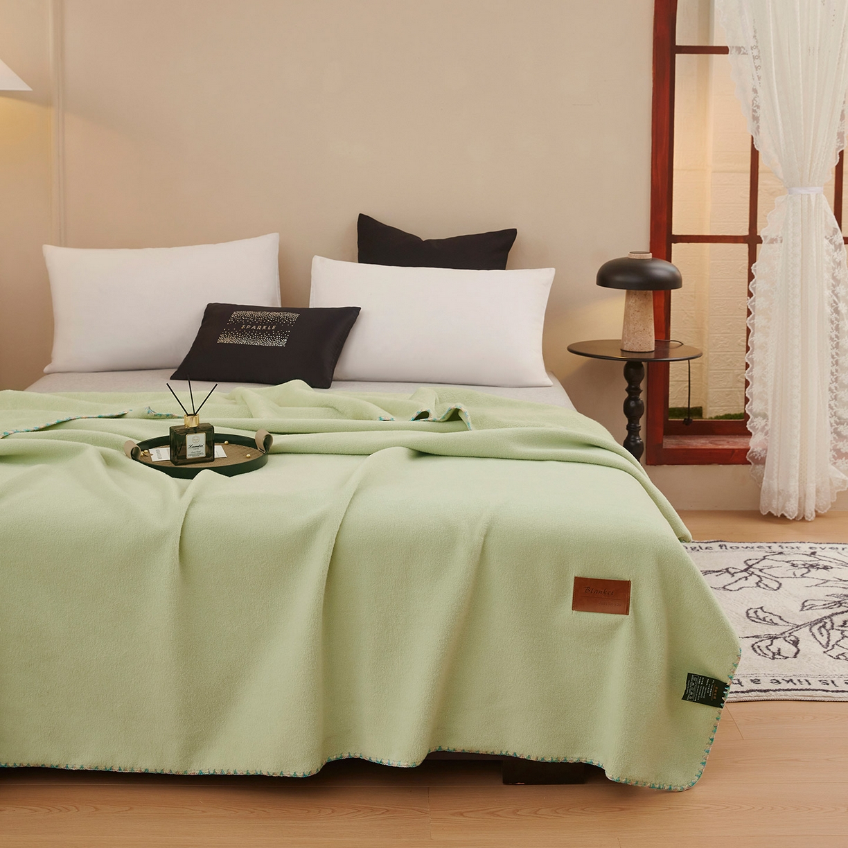 91家纺网 家纺一手货源 找家纺 肖恩毯业 2025新款轻奢纯色仿羊绒毯单层双层保暖加厚秋冬毛毯盖毯毯子跨境专供 仿羊绒单层-新芽绿