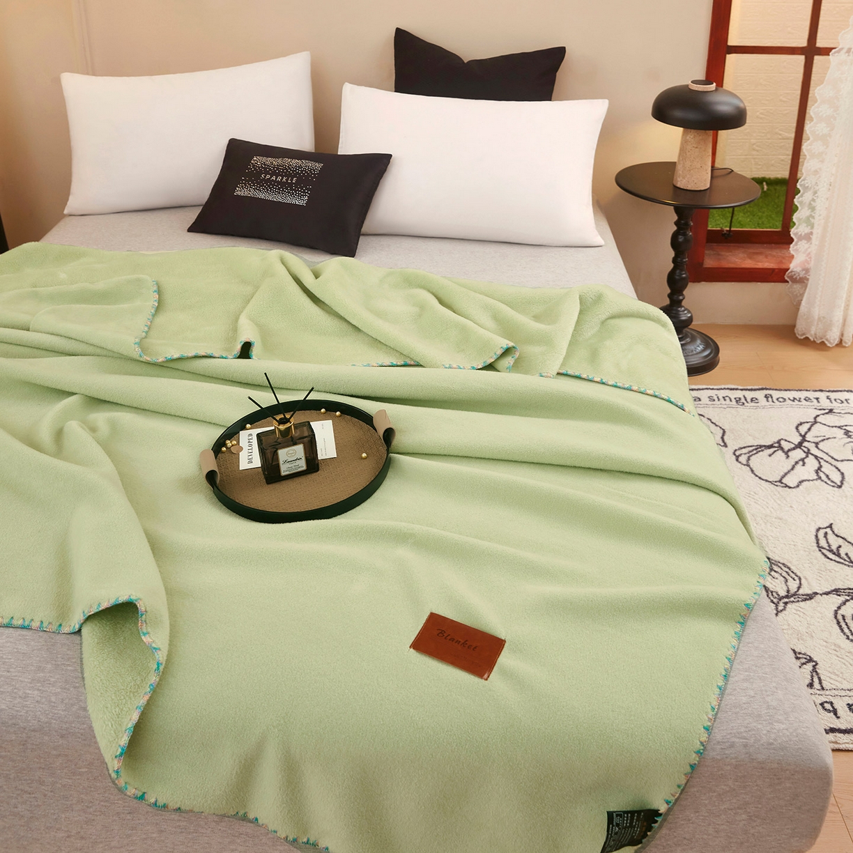 91家纺网 家纺一手货源 找家纺 肖恩毯业 2025新款轻奢纯色仿羊绒毯单层双层保暖加厚秋冬毛毯盖毯毯子跨境专供 仿羊绒单层-新芽绿