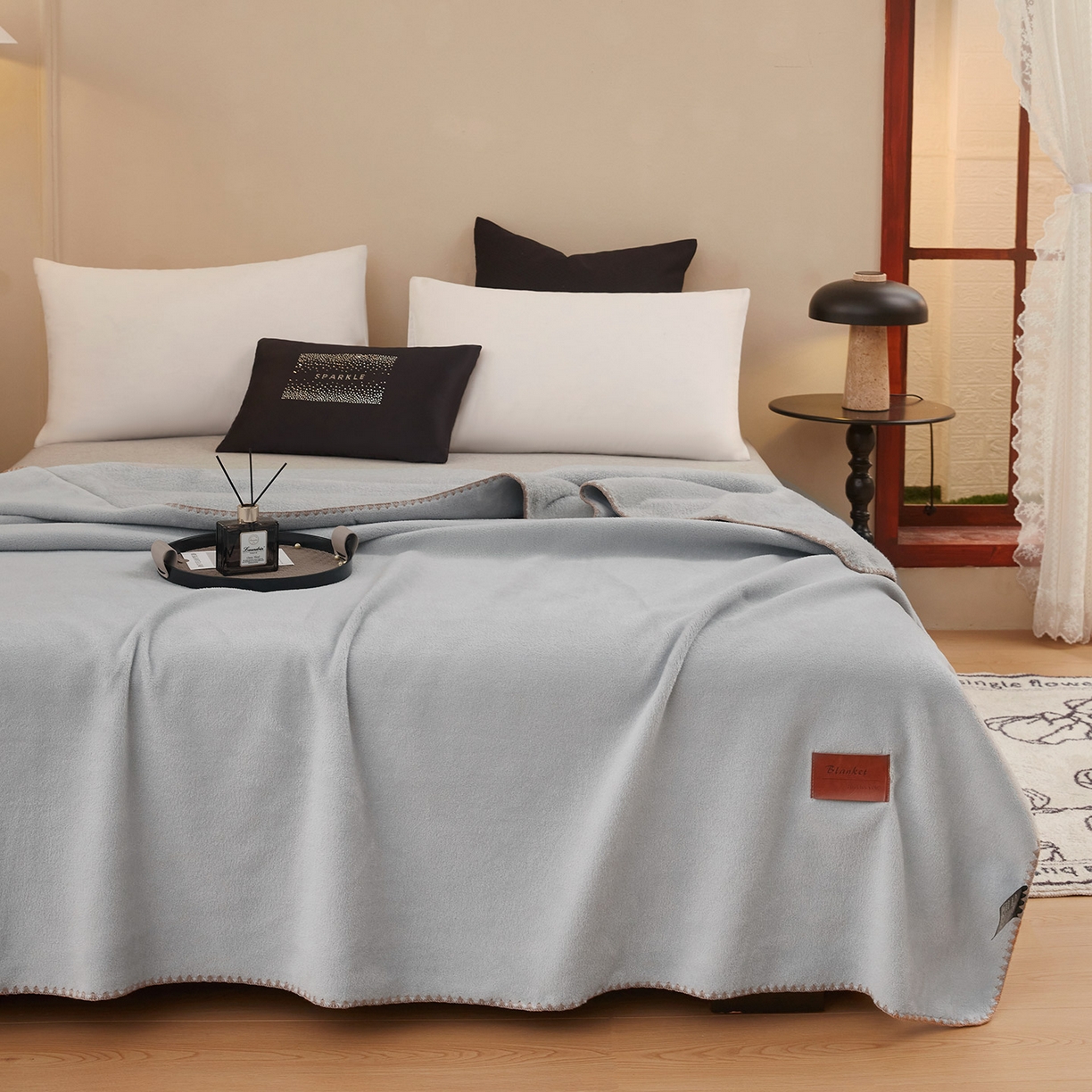 91家纺网 家纺一手货源 找家纺 肖恩毯业 2025新款轻奢纯色仿羊绒毯单层双层保暖加厚秋冬毛毯盖毯毯子跨境专供 仿羊绒单层-银河灰