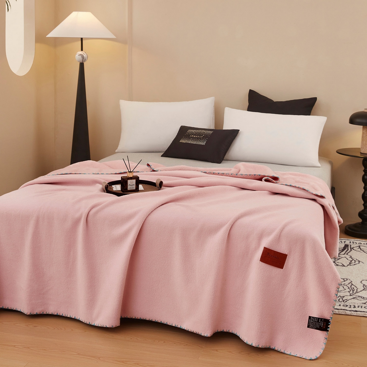 91家纺网 家纺一手货源 找家纺 肖恩毯业 2025新款轻奢纯色仿羊绒毯单层双层保暖加厚秋冬毛毯盖毯毯子跨境专供 仿羊绒单层-樱桃粉