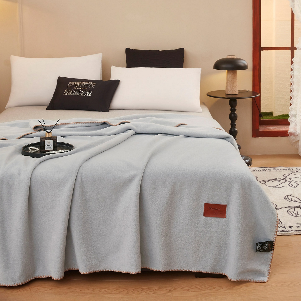 肖恩毯业 2025新款轻奢纯色仿羊绒毯单层双层保暖加厚秋冬毛毯盖毯毯子跨境专供 仿羊绒双层-雅灰