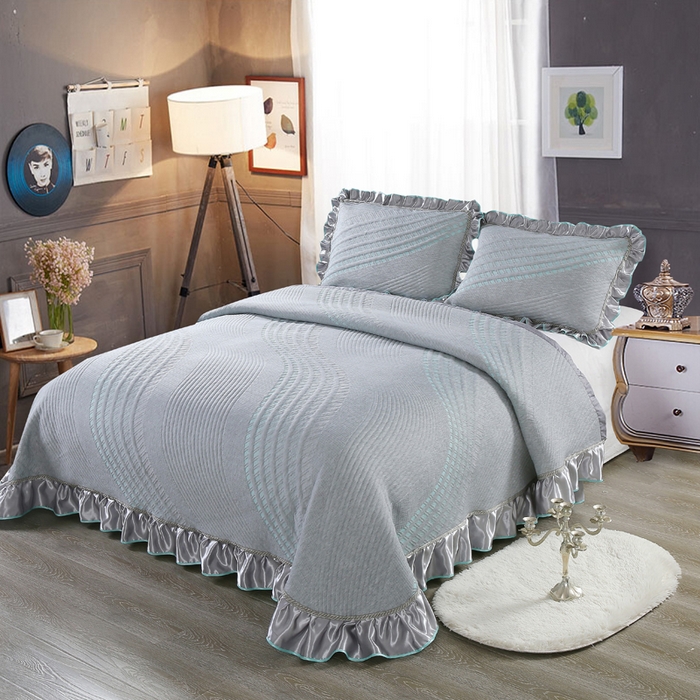 91家纺网 家纺一手货源 找家纺 典曼家纺 2025新款北欧风针织棉床盖三件套床盖 曼妙花韵