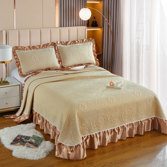 91家纺网 家纺一手货源 找家纺 典曼家纺 2025新款北欧风针织棉床盖三件套床盖 罗衾-黄