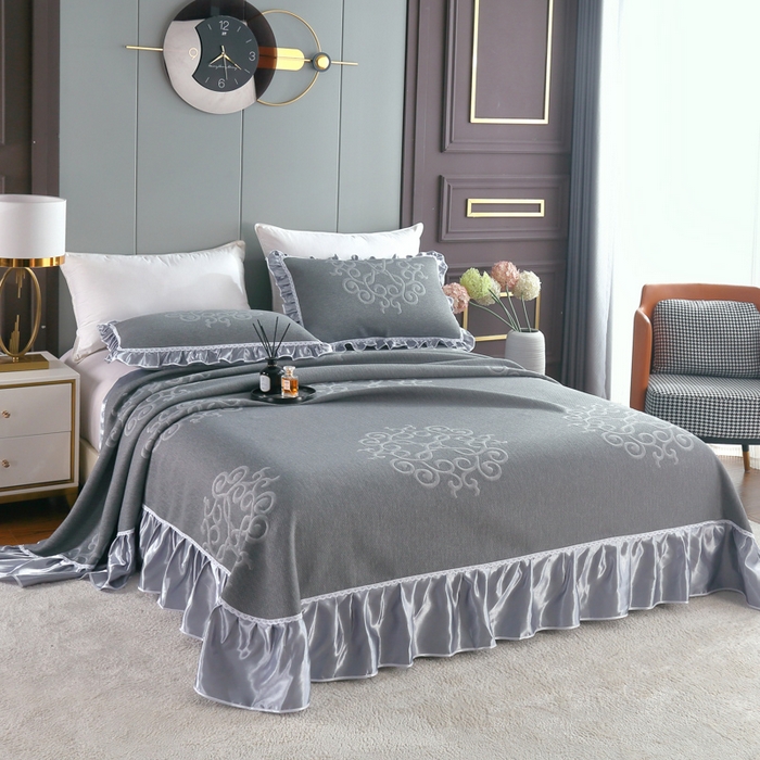 91家纺网 家纺一手货源 找家纺 典曼家纺 2025新款北欧风针织棉床盖三件套床盖 盛世佳人