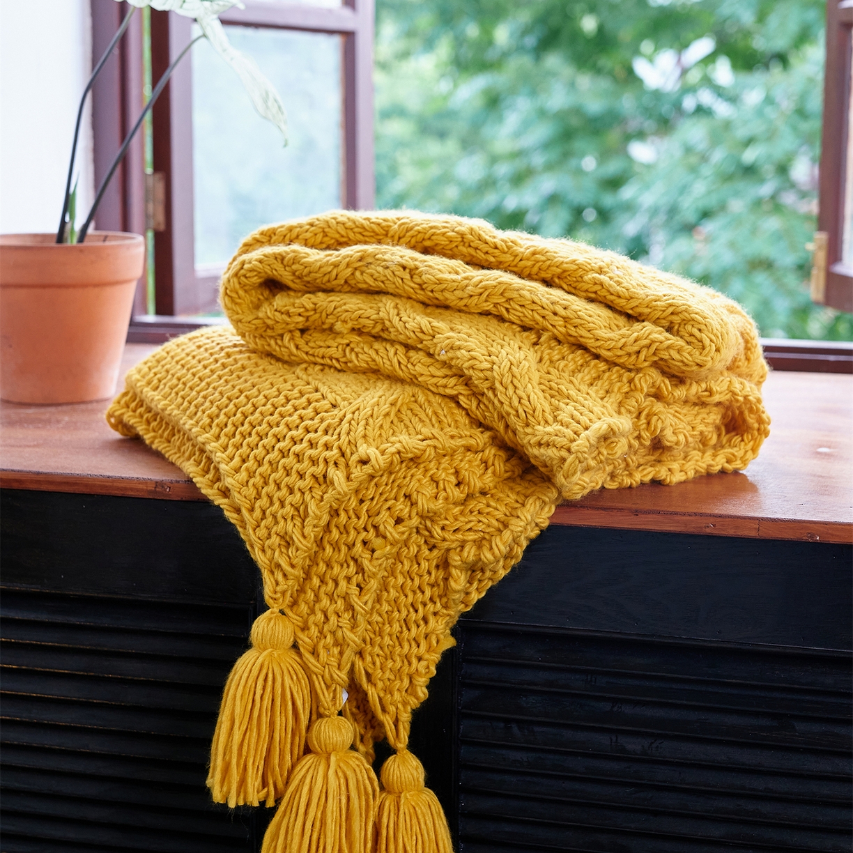 91家纺网 家纺一手货源 找家纺 （总）暖绵绵家纺 2025新款温柔编制感腈纶针织毯-霍恩