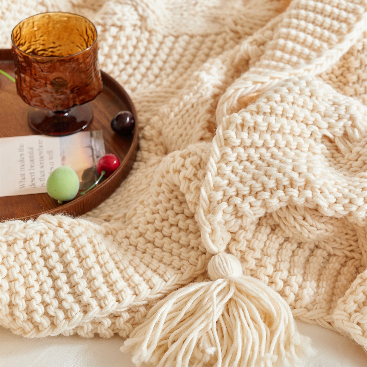 91家纺网 家纺一手货源 找家纺 暖绵绵家纺 2025新款温柔编制感腈纶针织毯-霍恩 霍恩-米色