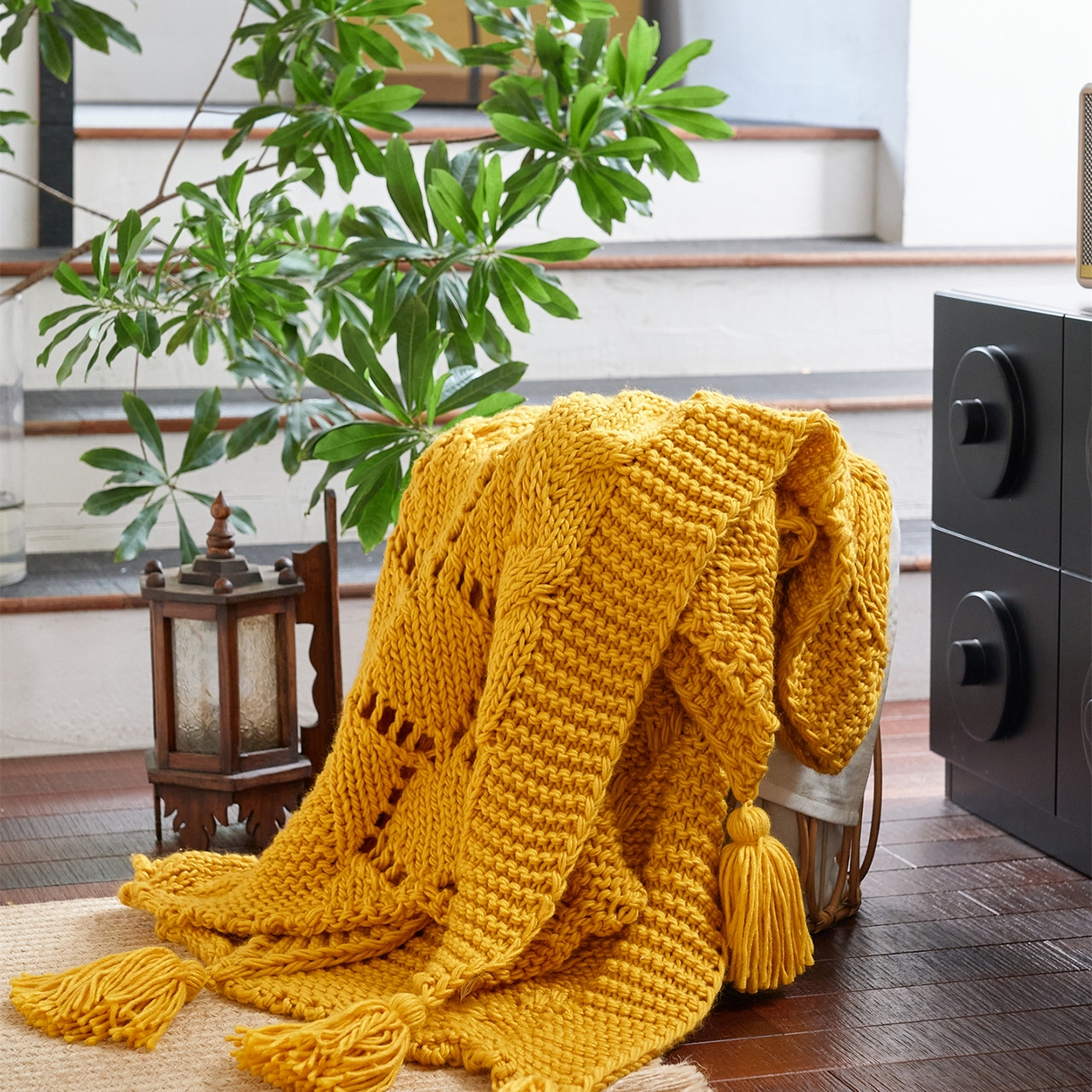 91家纺网 家纺一手货源 找家纺 （总）暖绵绵家纺 2025新款温柔编制感腈纶针织毯-霍恩