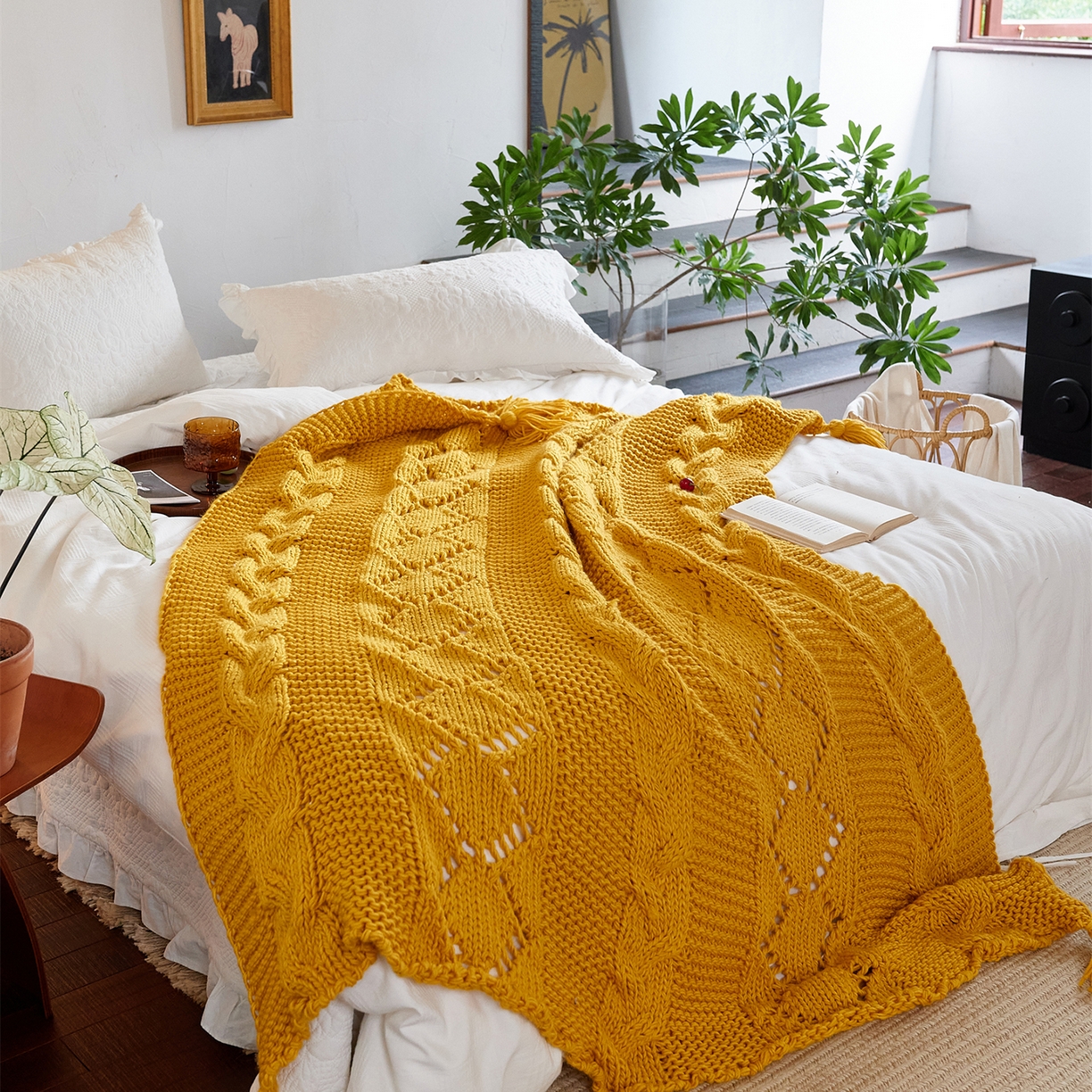 91家纺网 家纺一手货源 找家纺 （总）暖绵绵家纺 2025新款温柔编制感腈纶针织毯-霍恩