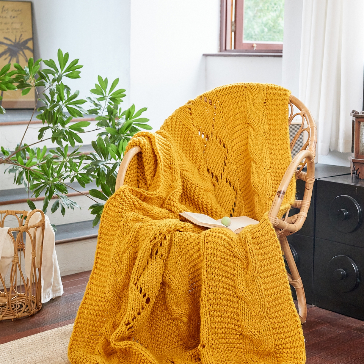 91家纺网 家纺一手货源 找家纺 （总）暖绵绵家纺 2025新款温柔编制感腈纶针织毯-霍恩