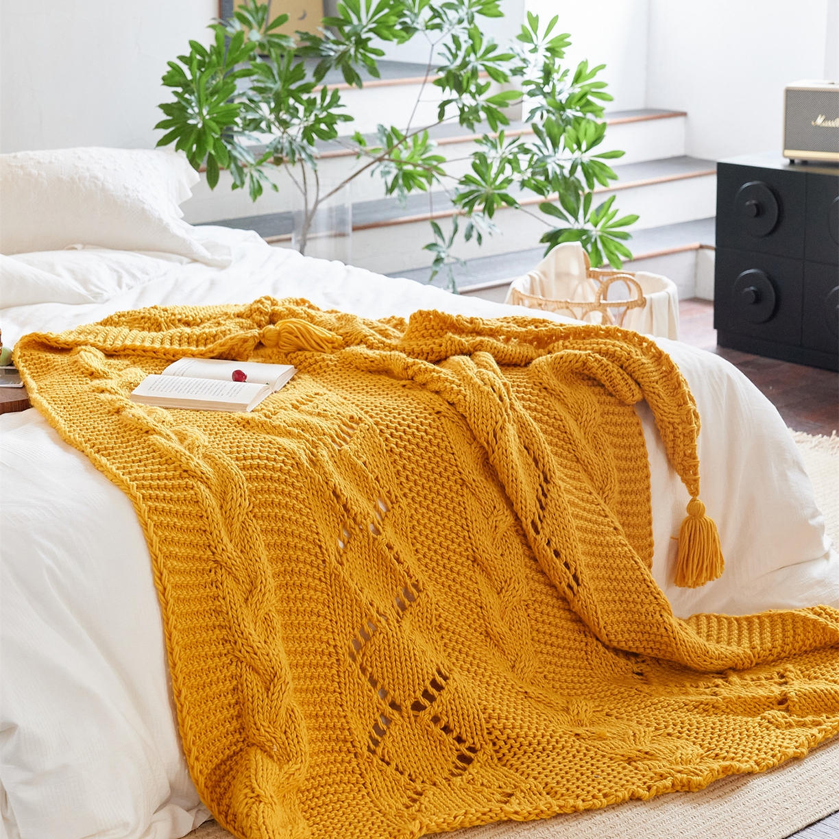 91家纺网 家纺一手货源 找家纺 （总）暖绵绵家纺 2025新款温柔编制感腈纶针织毯-霍恩